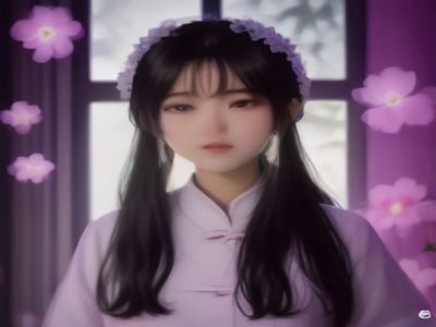 彼女彼女彼女 角色紬，长发少女在花店前整理花朵，神情专注温柔